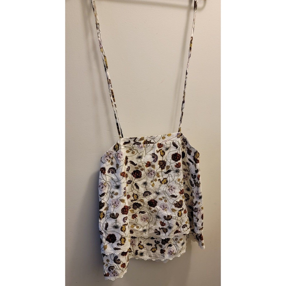 DOE & RAE Anthropologie LINEN White/Red/Purple FLORAL Top